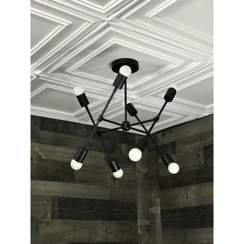 Lustre linéaire 8 lumières spoutnik modern Nadene, Noir mat