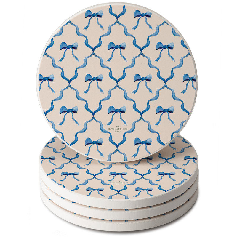 Bow Toile 4 Pack Round Absorbent Stone Coasters
