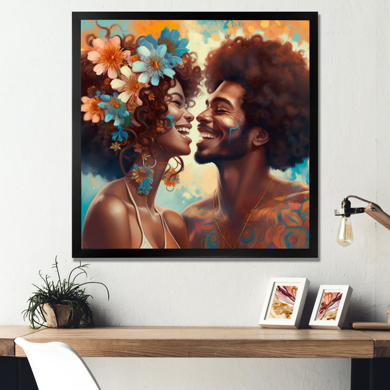 «Beautiful Black Couple In Love I», impression sur toile, Cadre photo noir, H 16 po x l 16 po x P 1 po