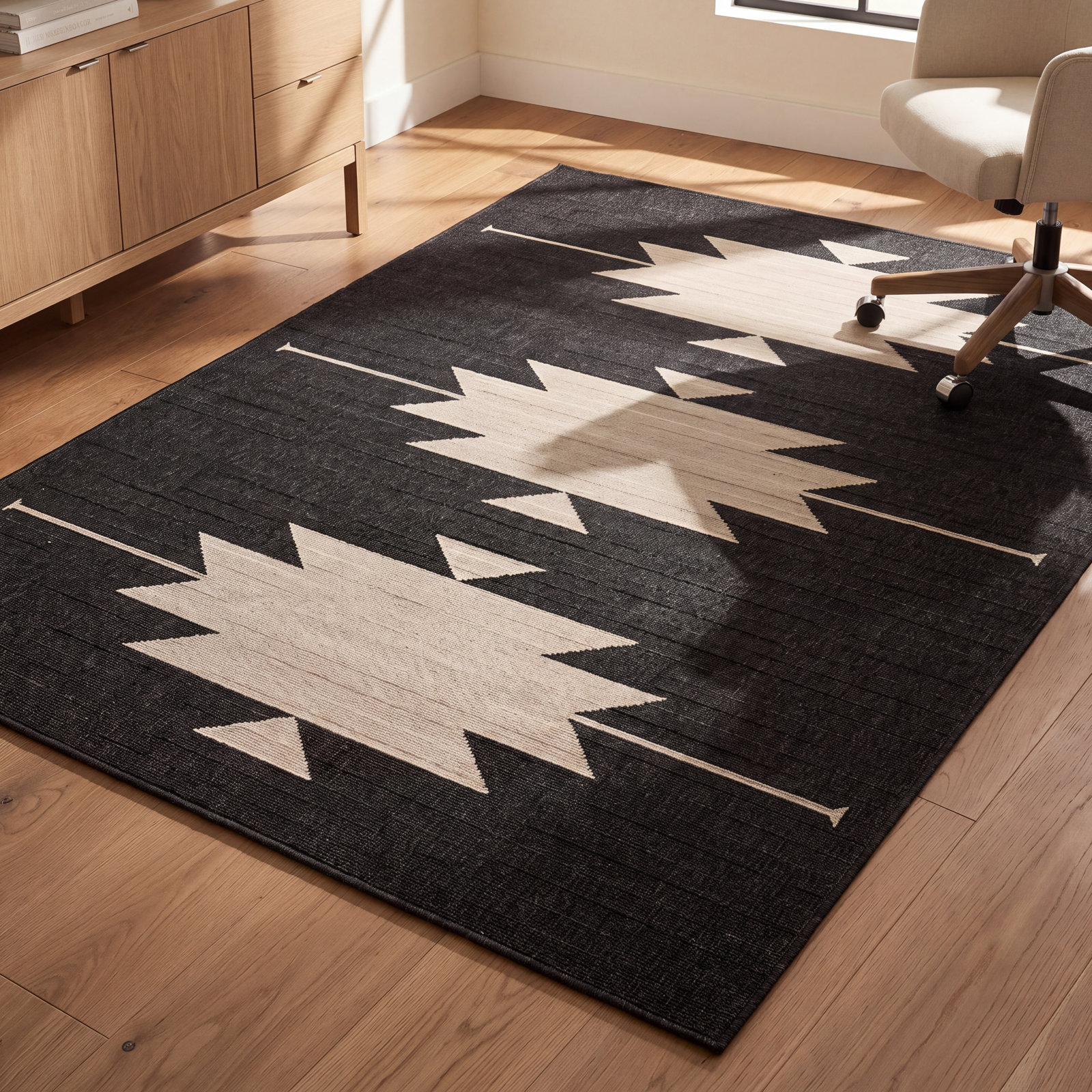 Genesis Charcoal Cream Southwestern Outdoor Rug, Rectangle 6'7" x 9'6"