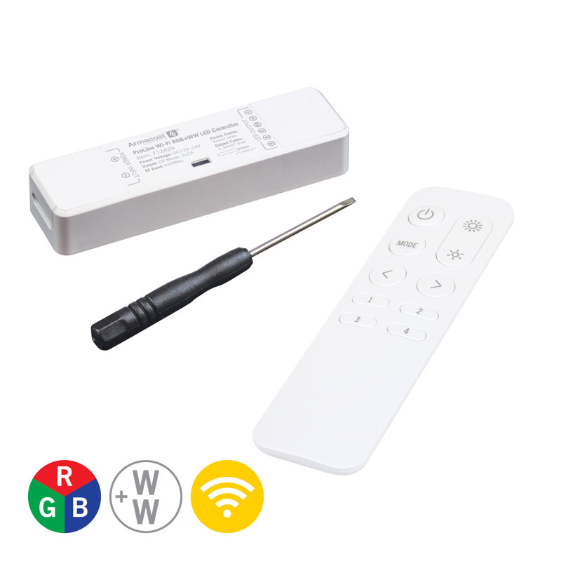 Compact White Wireless RGB+WW LED Controller with Remote