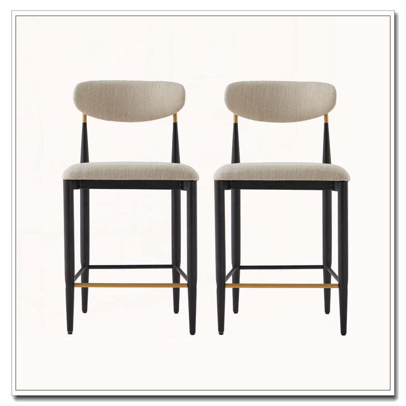 Armless Upholstered Counter Stool With Metal Frame, Beige