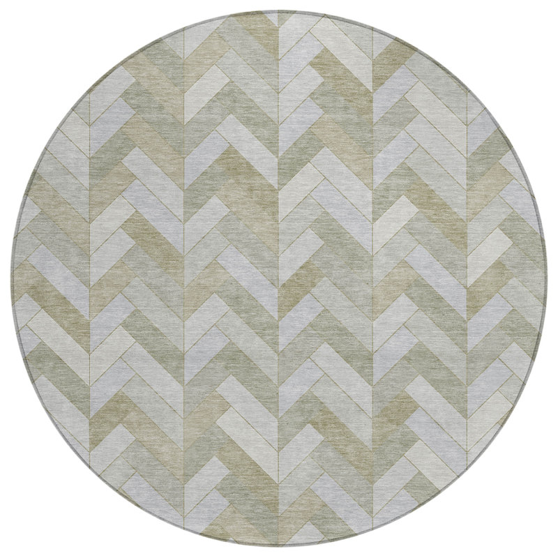 Machine Washable Indoor/Outdoor Matteson ACN2297 Geometric Rug, Round 8'