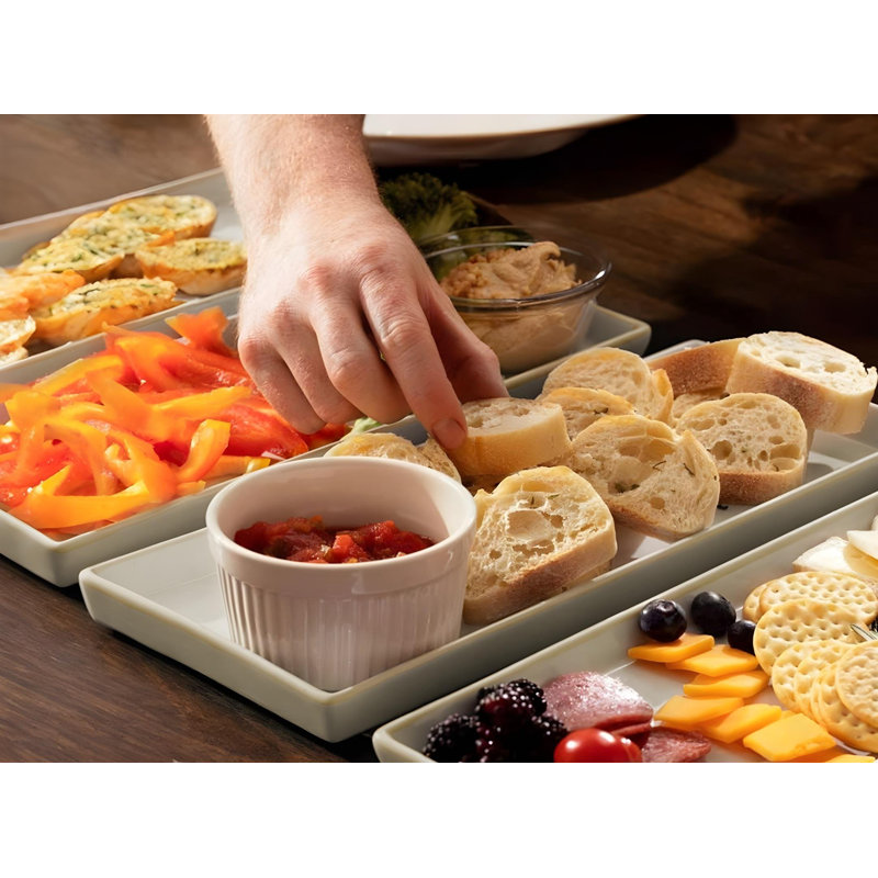 Kook Ceramic Rectangular Serving Trays, White, 11 Inch