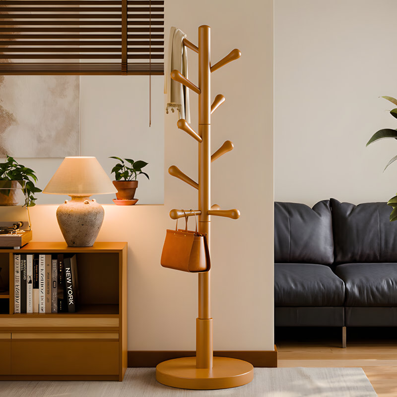 Solid Wood Coat Rack For Bedroom, Living Room, And Office - Freestanding Garment Hanger With Multiple Hooks For Jackets, Hats, And Bags