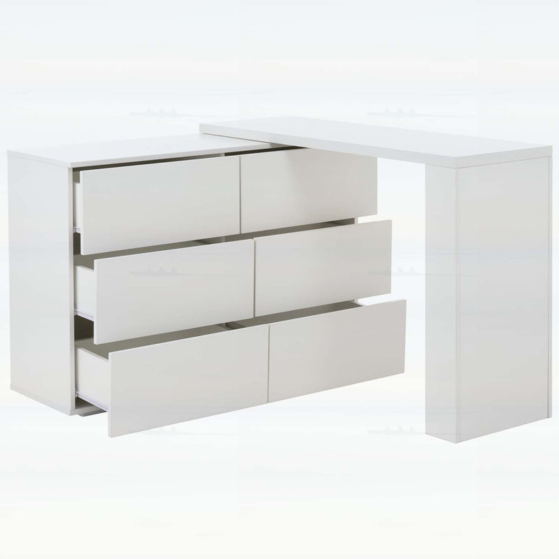 Armoire de rangement en L à 6 tiroirs avec bureau extensible