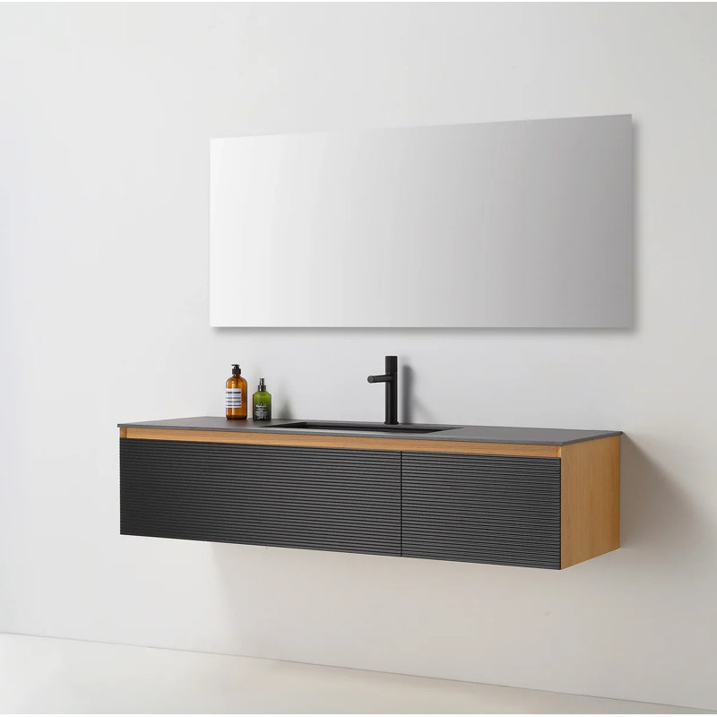 Ensemble de meuble-lavabo mural simple 59,06 po Diella, Noir mat