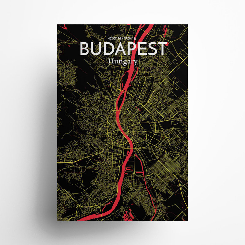 Carte de la ville de Budapest, impression, Contraste, H 36 po x l 24 po x P 0,05 po