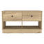 Banc de rangement, deux tiroirs, deux tablettes ouvertes, chêne clair