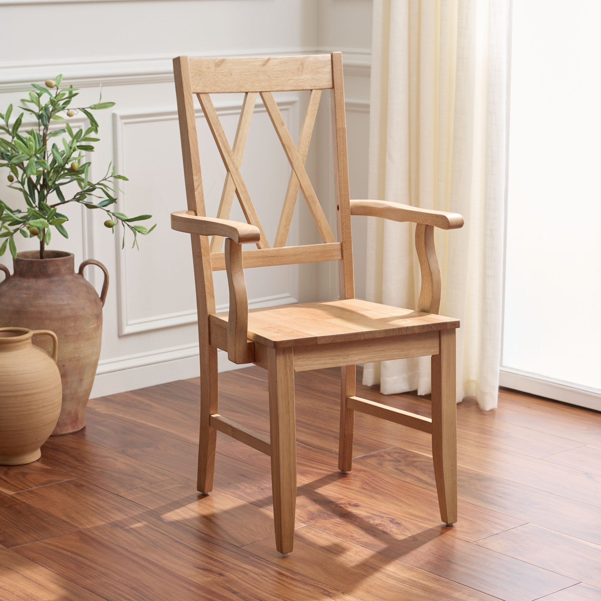 Yelena Double X-Back Arm Chair, Light Oak
