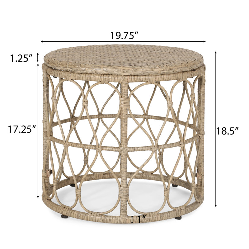 Table d'appoint Boho Brown PE Rattan - Table de bout en osier 19,75 pouces avec design en boucle pour patio extérieur et décoration intérieure