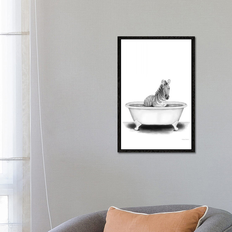 Zebra In Tub by Rachel Nieman - Print on Canvas, 66.04cm H x 45.72cm W x 3.81cm D, Black Framed