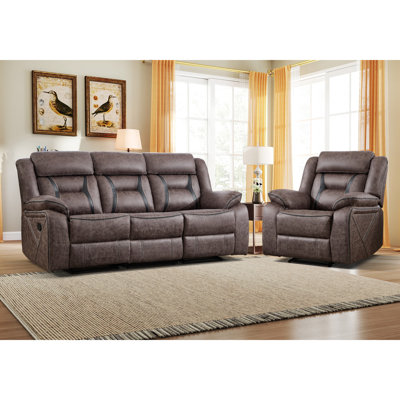 2 - Piece Modern Upholstered Vegan Leather Manual Reclining Living Room Set With Console