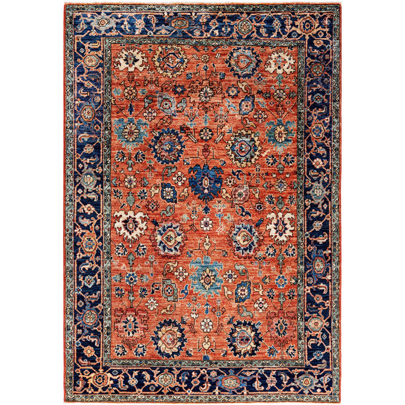 Tapis unique noué à la main de 4 pi 3 po x 6 pi 2 po orange Raines