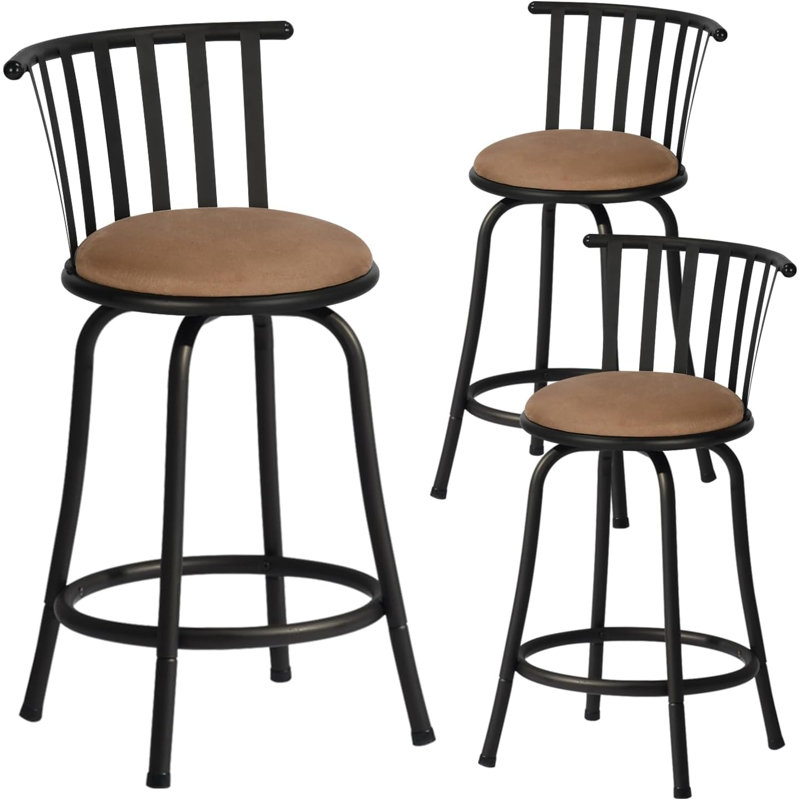 Tabouret de bar pivotant rembourré avec structure en métal Lanxton, Tabouret de comptoir (siège d’une hauteur de 24