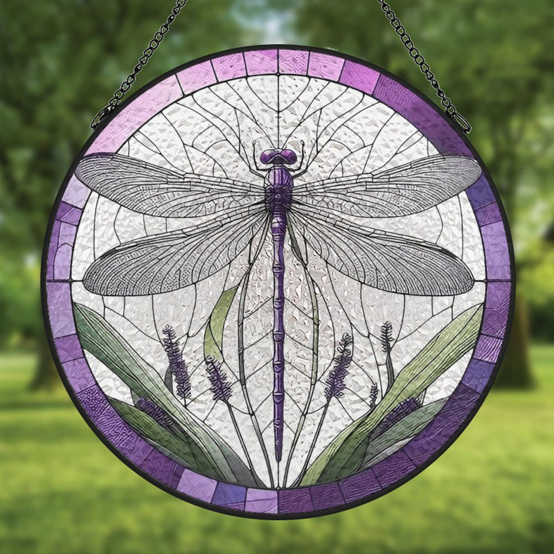 Libellule vitrail vitrail pour fenêtre, 9.8x9.8in(25x25cm)