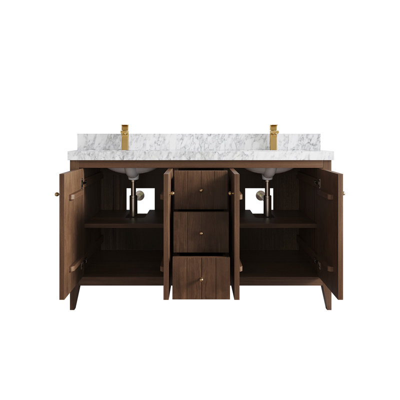 Meuble-lavabo double 60 po avec plateau Atlanta, Marbre de Carrare