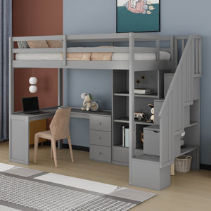 Heraldas Twin Loft Bed Bed with Built-in-Desk by Harriet Bee