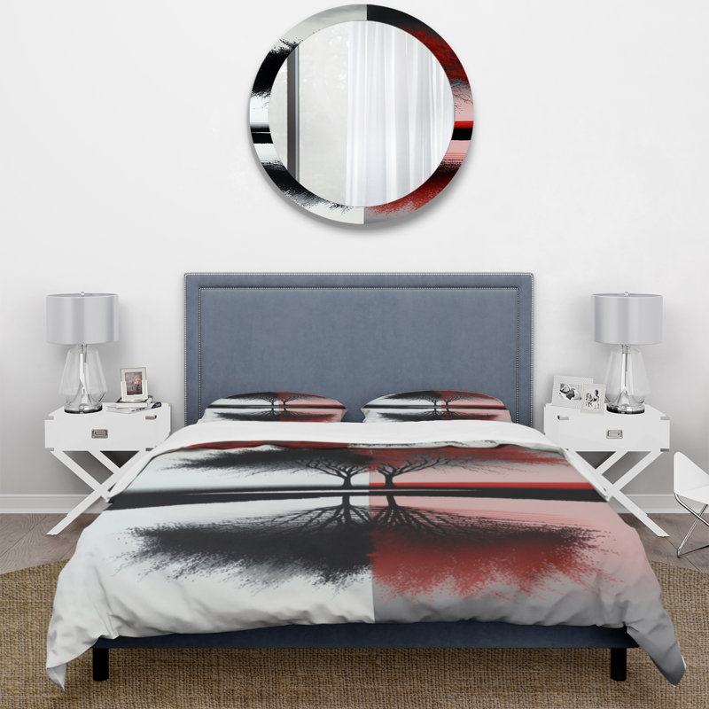 Ensemble de housse de couette Red and Black Abstract Trees By The Lake Bedding