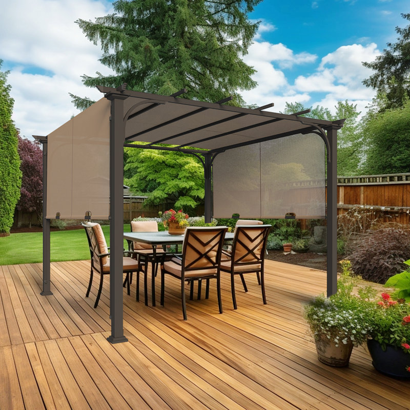 10x10 Tan Steel Pergola with Retractable Canopy