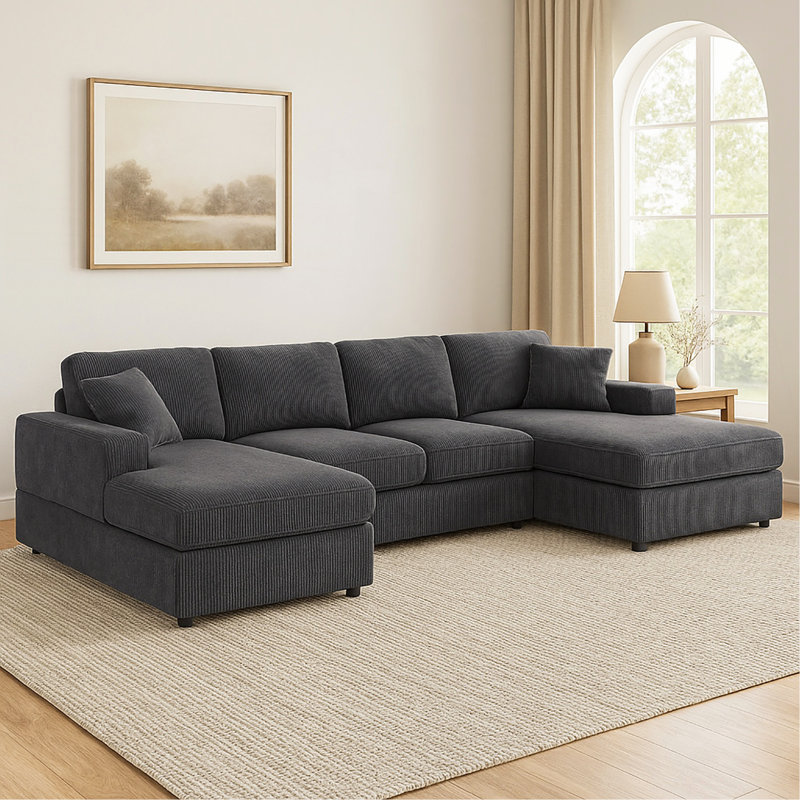 Canapé modulaire 3 pièces en velours côtelé 3 pièces, Velours côtelé gris
