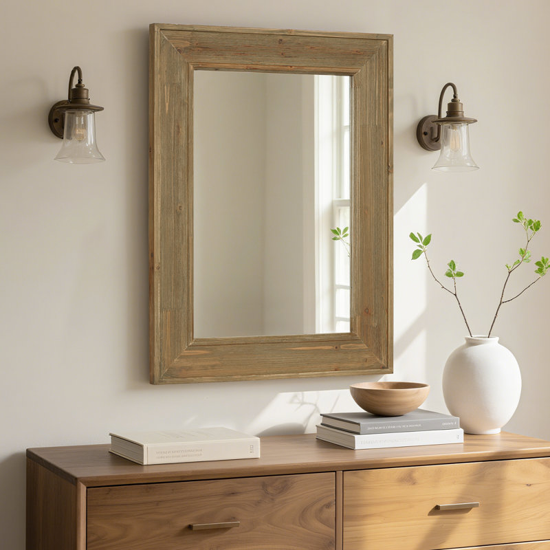 Miroir rustique rustique en bois pour salle de bain, Bois délavé à grain de bois, 48 po x 30 po
