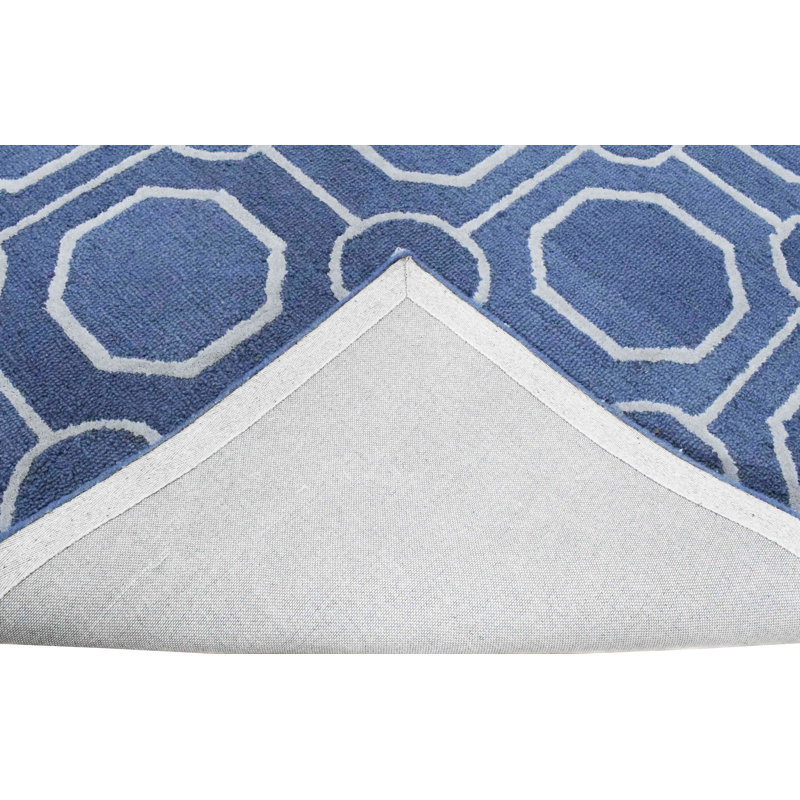 Tapis bleu en laine touffeté à la main à motif géométrique, Rectangle 8 pi x 11 pi