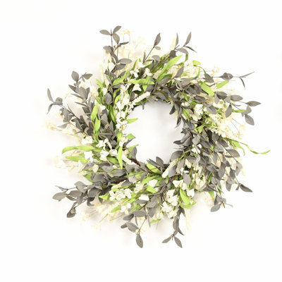 24" Artificial Farmhouse Everyday Wildflower Berry Eucalyptus Wreath for Front Door