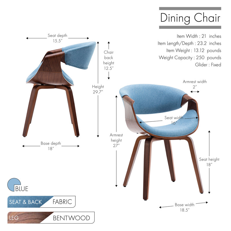 45.72cm H Fabric Upholstered Armchair in Dark Grey, Blue