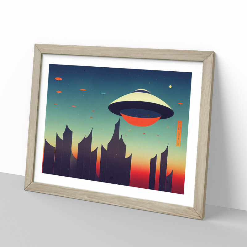 UFO Art Vol.2 1 Piece Single Picture Frame Wall Art, 34cm H x 46cm W x 2cm D, Oak Framed