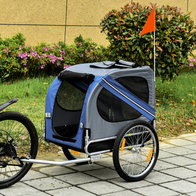 Pet Cart For Bicycle - Weather , Large Wheels, Blue Bike Carrier Smooth Rolling,