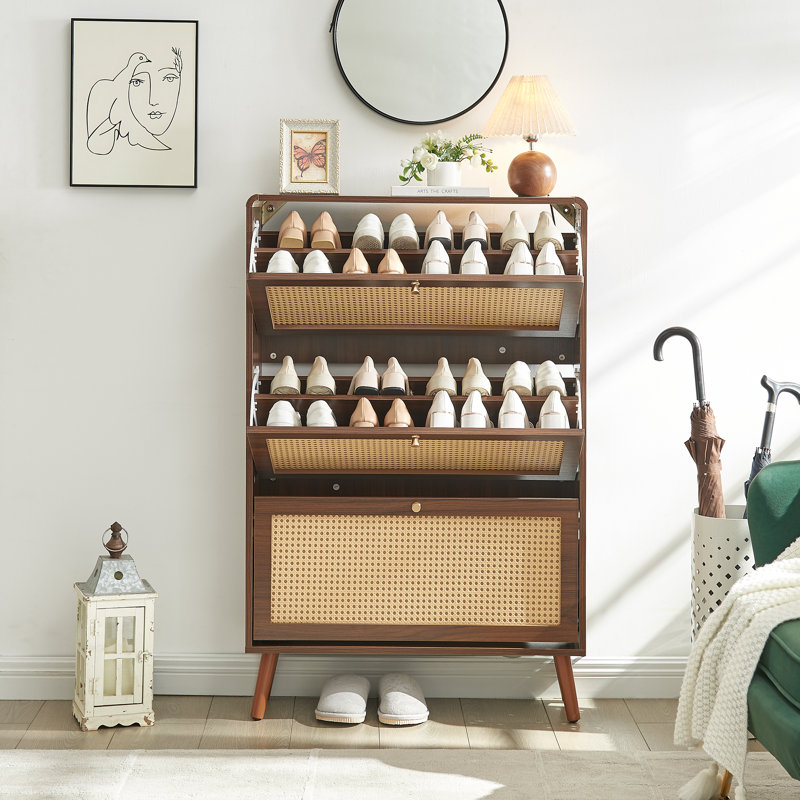24 Pair Shoe Storage Cabinet, Dark Brown