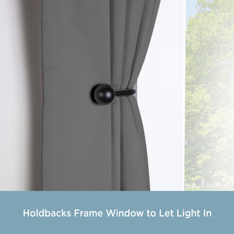 Kenney Black Ball End Metal Drapery Holdbacks Set of 2