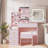 Vanity Desk with Mirror and LED Lights, Makeup Vanity Desk with Sliding Lighted Mirror, Dressing Table Set with Stool & 4 Drawers, Storage Shelves-1218071567