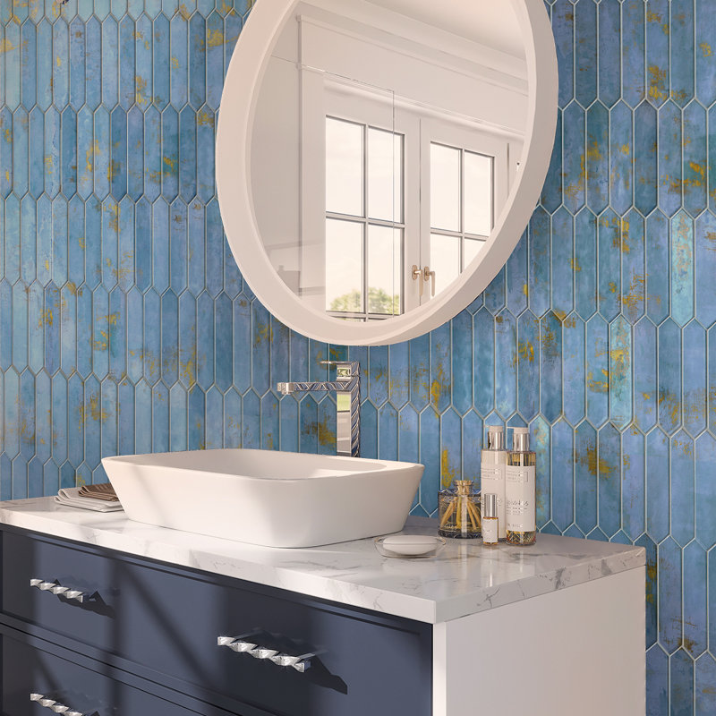 Festa 1.7'' W x 9.6'' L Ceramic Singular Tile, Blue