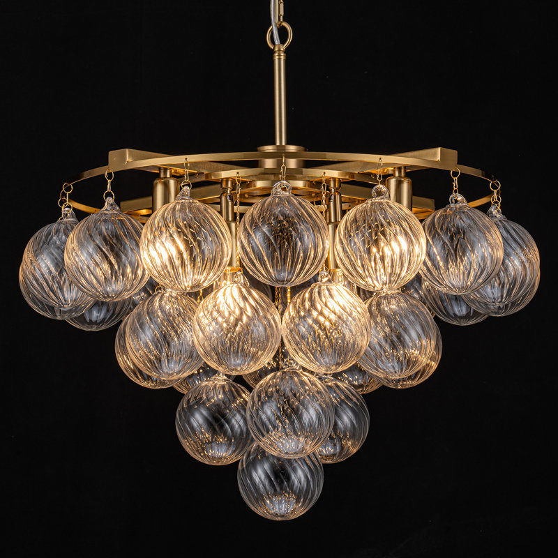 Yader 8 - Light Dimmable Tiered Bubble Chandelier with Textured Globe Glass, Gold