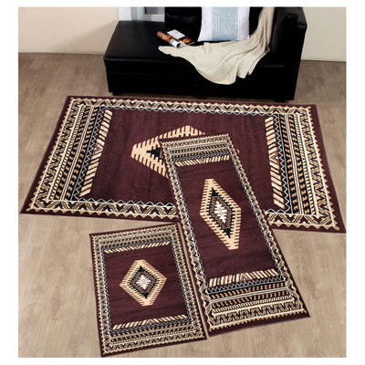 Ensemble de tapis rouge/beige 3 pièces native american Osceola