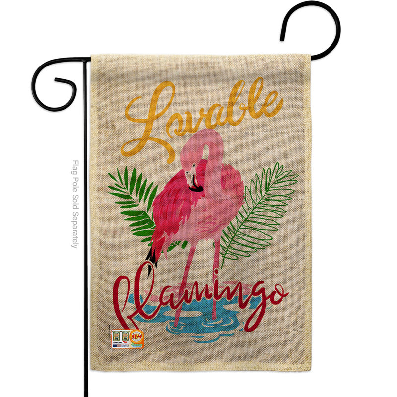 Flamant rose en polyester 2 faces 18,5 x 13 po drapeau de jardin, Toile de jute