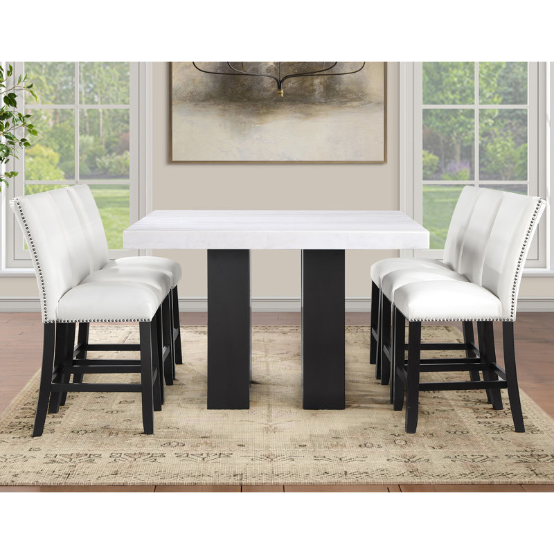 Ensemble de salle à manger à hauteur de comptoir Anxhela, White, 7 pièces : table, 6 chaises