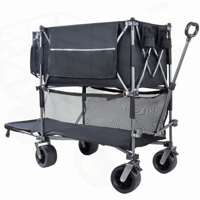 Chariot robuste à double couche avec freins, capacité de 560 lb, roues tout-terrain pour une utilisation extérieure polyvalente et un transport facile