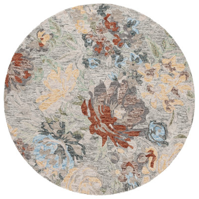 Caden Tufted Wool/Cotton Performance Floral Rug in Charcoal/Green