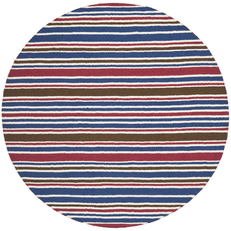 Tapis rayé en laine / coton bleu / rouge Alvardo, Rond 6 pi
