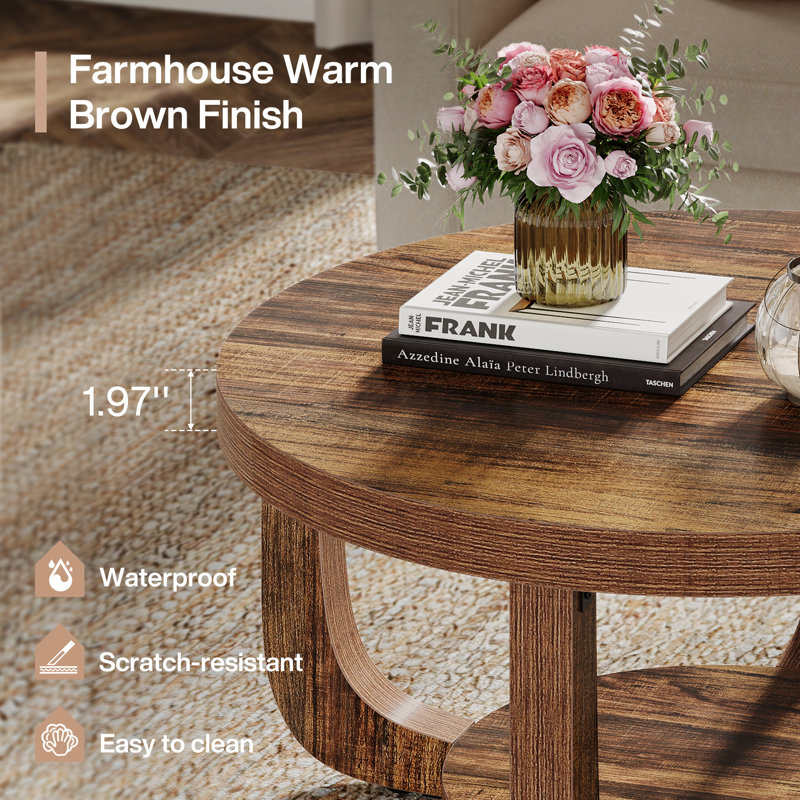 Table basse ronde à 2 niveaux 31 pouces Rustic, Brun