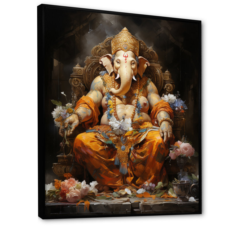 «Benigno Hinduisim Ganeshas Blessing II», reproduction sur toile, H 44 po x l 34 po x P 1,5 po, Cadre flottant noir