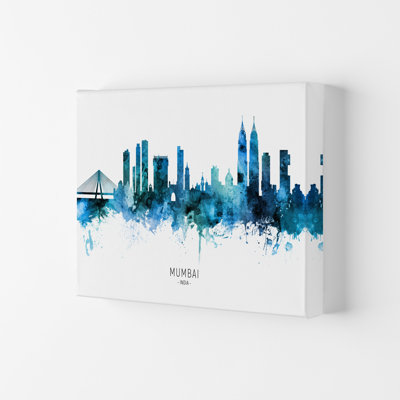 Mumbai India Skyline Blue City Name by Michael Tompsett - Print