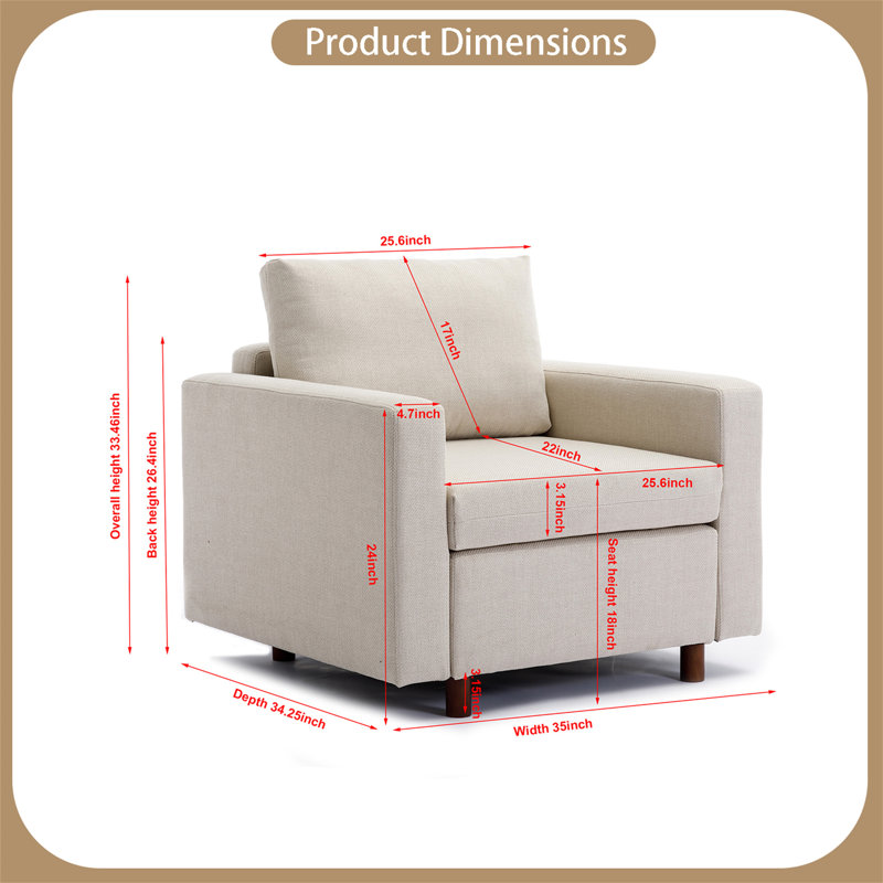 Upholstered Armchair, Cream 100% Linen