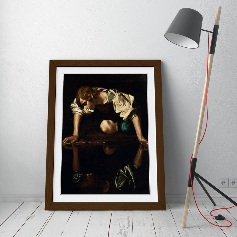 Caravaggio Narcissus - Single Picture Frame Print on Canvas, 89cm H x 64cm W , Brown
