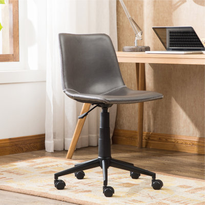 Chaise de bureau en similicuir, gris antique. Siège incurvé confortable et revêtement. 360 pivotant à hauteur réglable. Cadre en acier noir mat avec 5. Chaise moderne gris. Doux pour une utilisation. Vérin à gaz