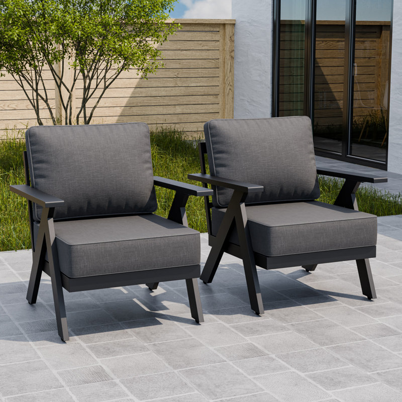 2 Piece Outdoor Patio Aluminum Club Chair with Cushions, Gray