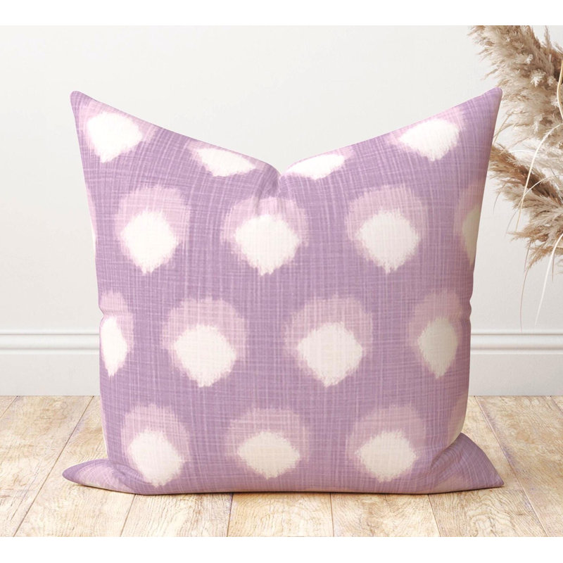 Housse de coussin en coton lavande imprimé ikat mauve à pois, Square 17"